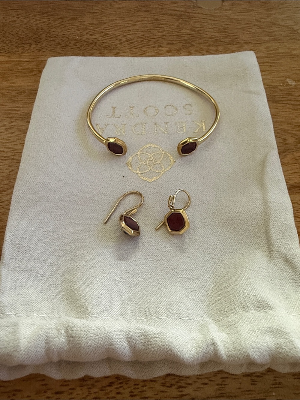 Kendra Scott Gold Cuff Bracelet with Burgundy Stones